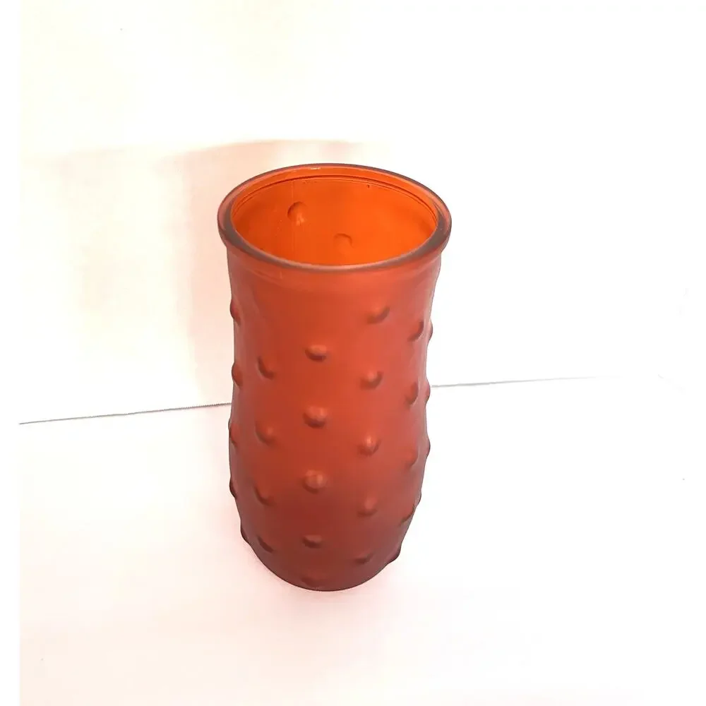 Vintage Hoosier Glass Co. Orange Frosted Hobnail Dot Glass Vase 8.5” MCM 1059206